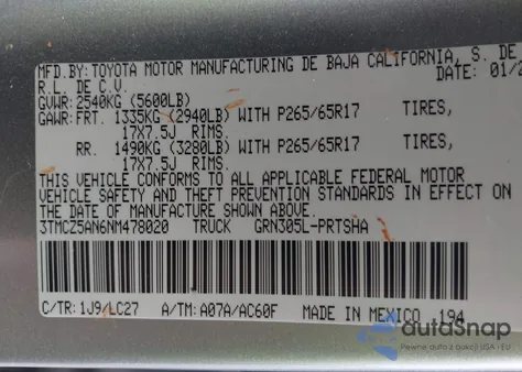 2022 Toyota Tacoma Trd Sport из США, поврежденный, VIN 3TMCZ5AN6NM478020